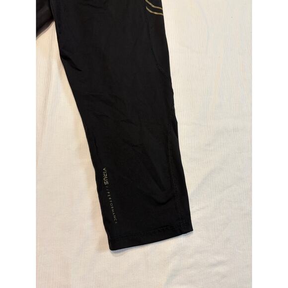 Virus Performance Compression Leggings Cropped Black Gold Womens Large Gym - Picture 15 of 16